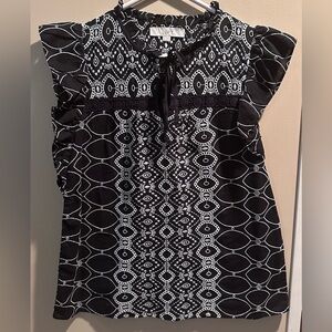 Loft Black/White Embroidered Top - Sz S - Worn once! Like-new condition!